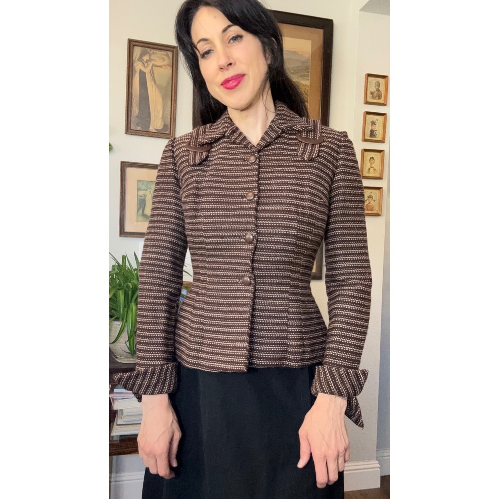 Vintage 40s 50s Mari Jones Beverly Hills Brown Striped Blazer Buckle Detail